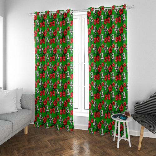 South Sydney Rabbitohs Window Curtain Tropical Hibiscus Floral Seamless Rugby Mascot