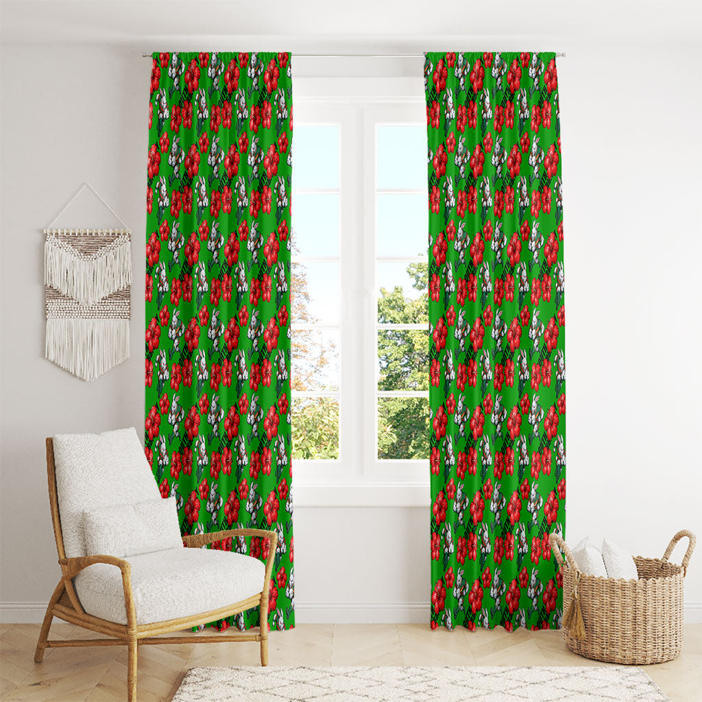 South Sydney Rabbitohs Window Curtain Tropical Hibiscus Floral Seamless Rugby Mascot