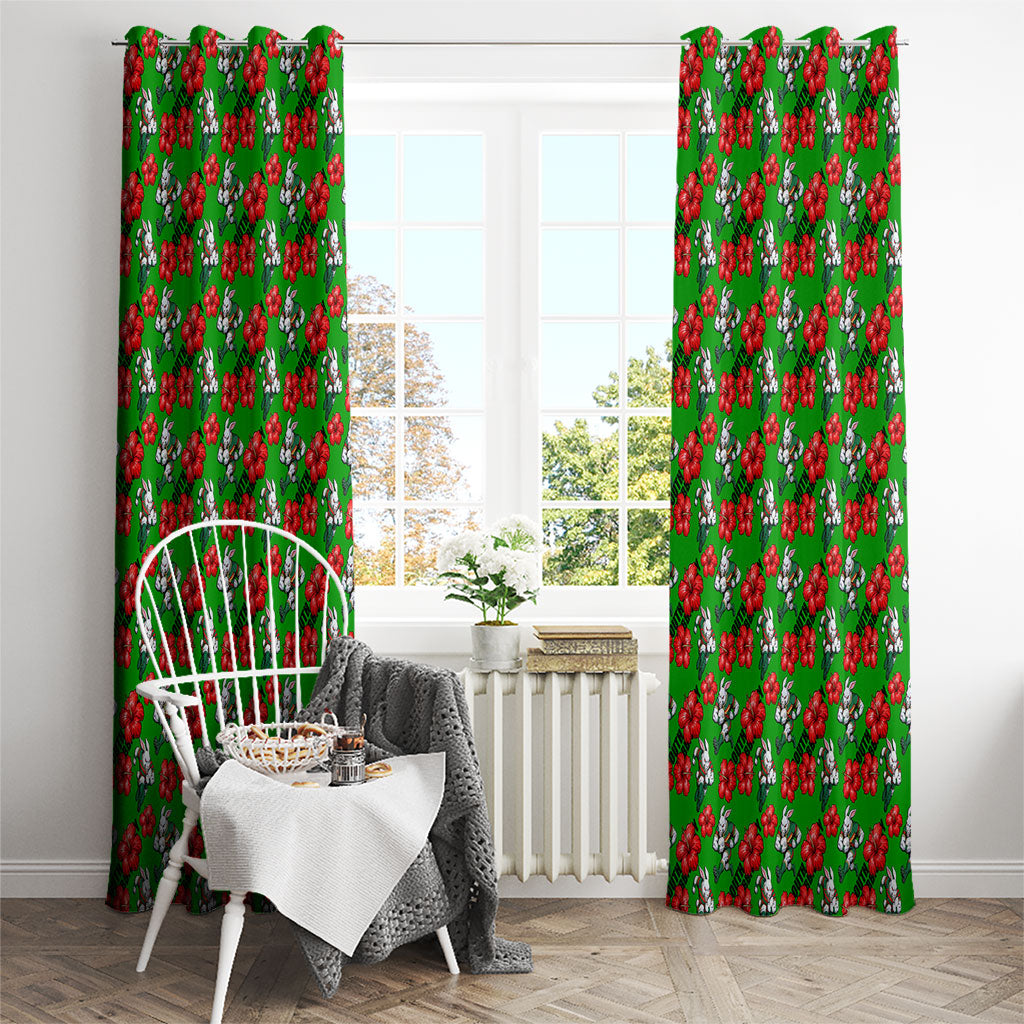 South Sydney Rabbitohs Window Curtain Tropical Hibiscus Floral Seamless Rugby Mascot