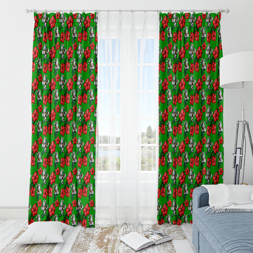 South Sydney Rabbitohs Window Curtain Tropical Hibiscus Floral Seamless Rugby Mascot