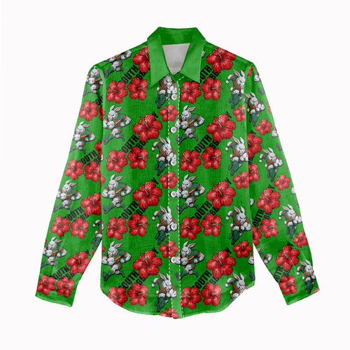South Sydney Rabbitohs Women Casual Shirt Tropical Hibiscus Floral Seamless Rugby Mascot