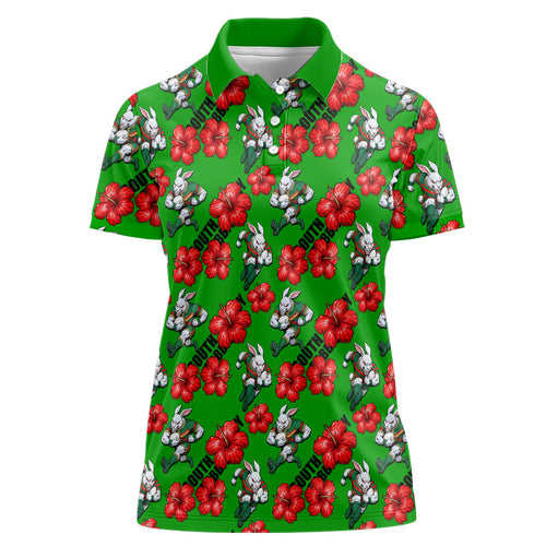 South Sydney Rabbitohs Women Polo Shirt Tropical Hibiscus Floral Seamless Rugby Mascot