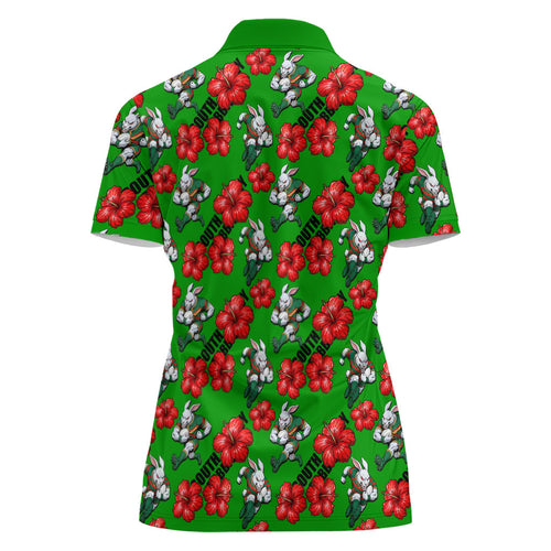 South Sydney Rabbitohs Women Polo Shirt Tropical Hibiscus Floral Seamless Rugby Mascot