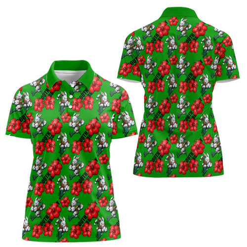 South Sydney Rabbitohs Women Polo Shirt Tropical Hibiscus Floral Seamless Rugby Mascot