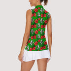 South Sydney Rabbitohs Women Sleeveless Polo Shirt Tropical Hibiscus Floral Seamless Rugby Mascot