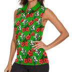 South Sydney Rabbitohs Women Sleeveless Polo Shirt Tropical Hibiscus Floral Seamless Rugby Mascot