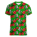 South Sydney Rabbitohs Women V-Neck T-Shirt Tropical Hibiscus Floral Seamless Rugby Mascot