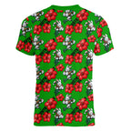 South Sydney Rabbitohs Women V-Neck T-Shirt Tropical Hibiscus Floral Seamless Rugby Mascot