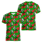 South Sydney Rabbitohs Women V-Neck T-Shirt Tropical Hibiscus Floral Seamless Rugby Mascot