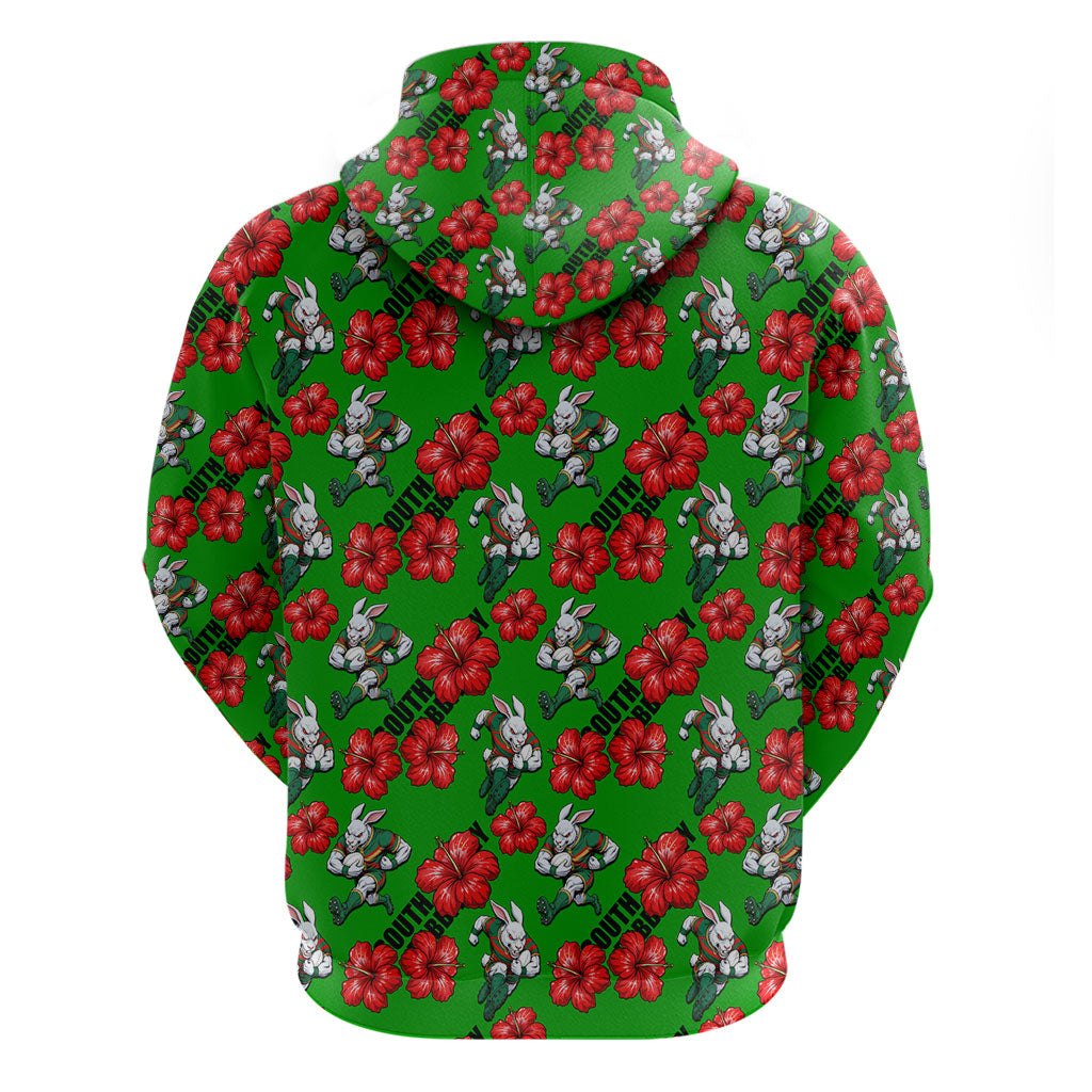 South Sydney Rabbitohs Zip Hoodie Tropical Hibiscus Floral Seamless Rugby Mascot