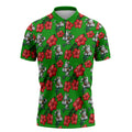South Sydney Rabbitohs Zipper Polo Shirt Tropical Hibiscus Floral Seamless Rugby Mascot