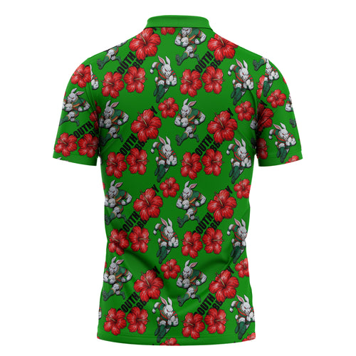 South Sydney Rabbitohs Zipper Polo Shirt Tropical Hibiscus Floral Seamless Rugby Mascot