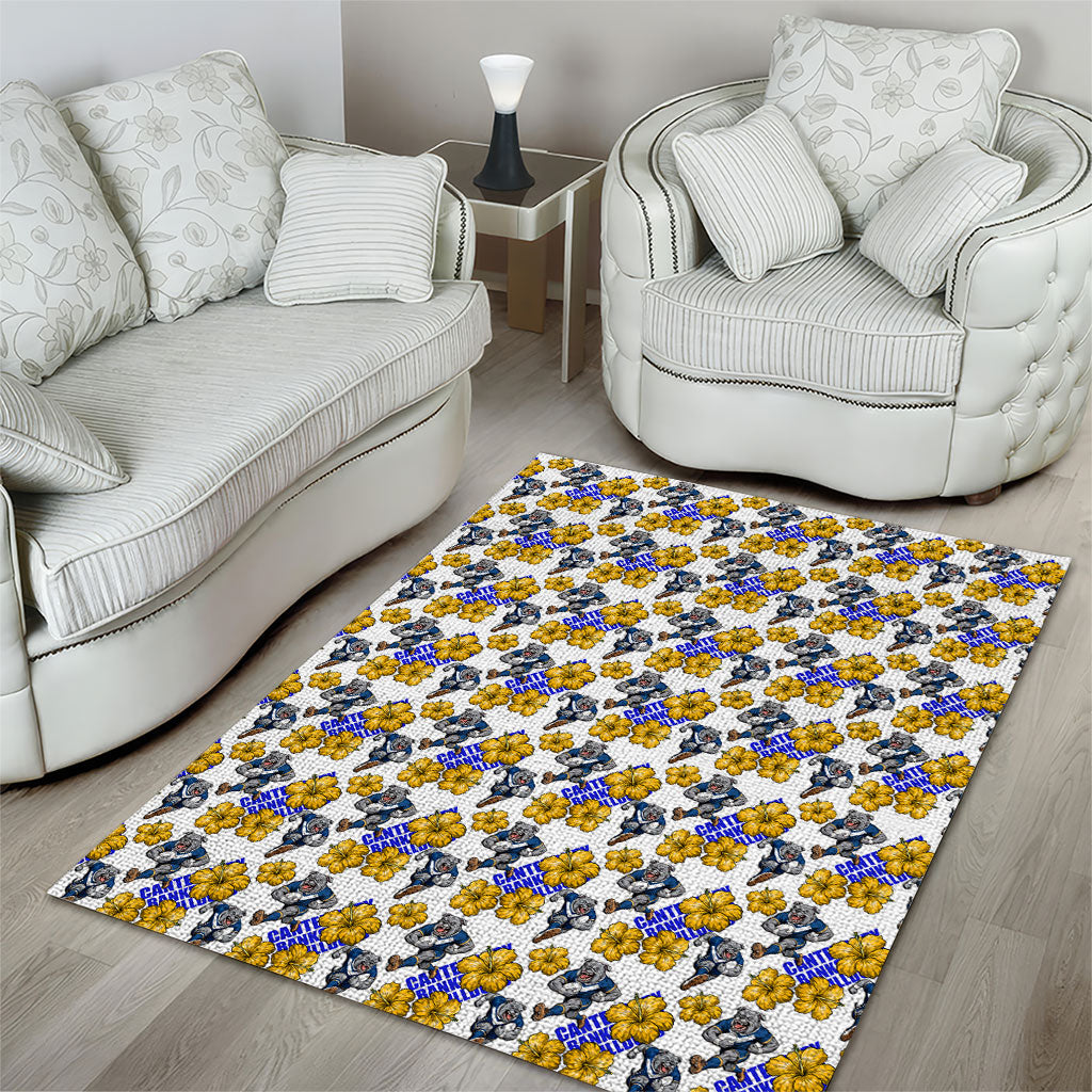 Canterbury-Bankstown Bulldogs Area Rug Tropical Hibiscus Floral Seamless Rugby Mascot