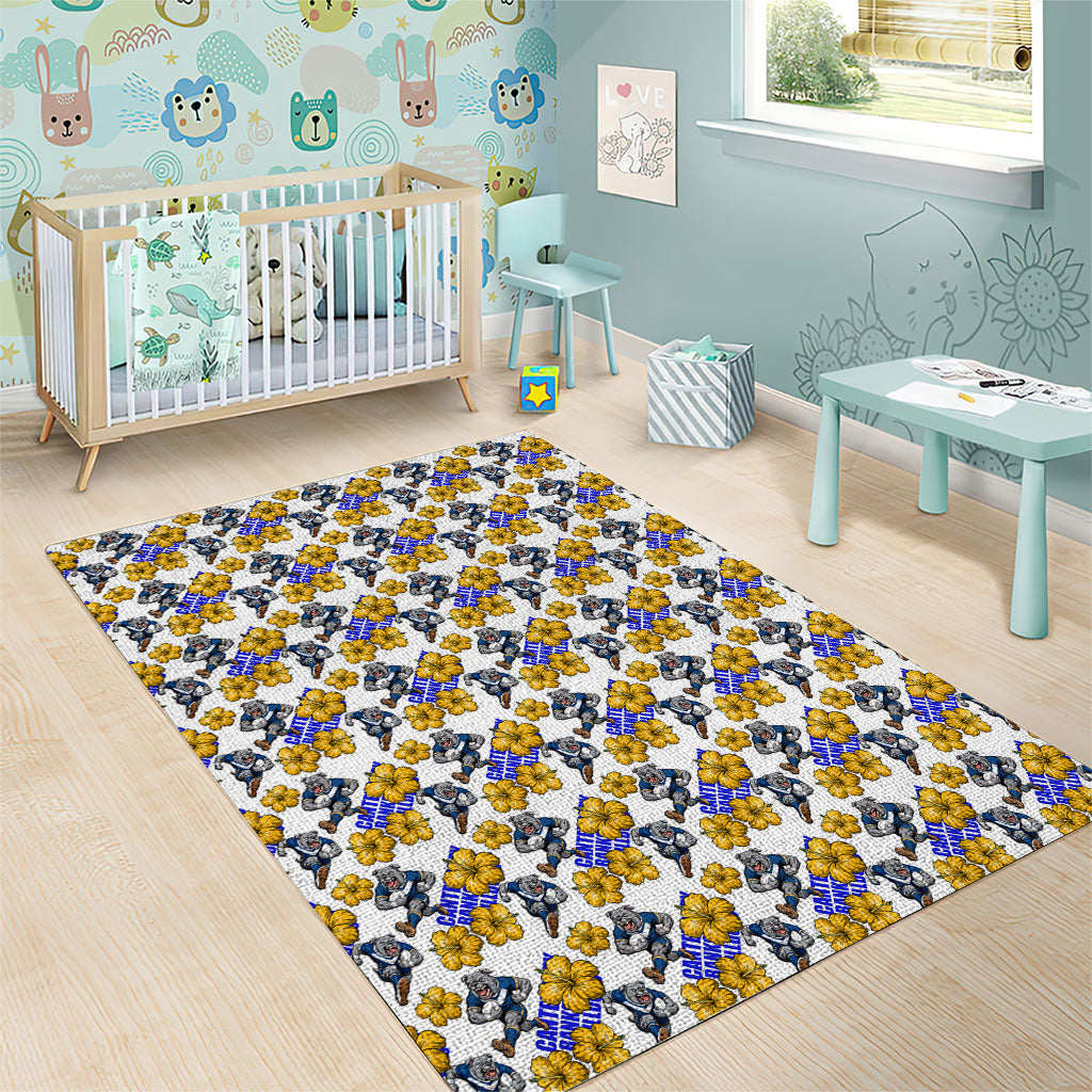 Canterbury-Bankstown Bulldogs Area Rug Tropical Hibiscus Floral Seamless Rugby Mascot