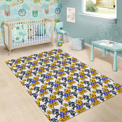 Canterbury-Bankstown Bulldogs Area Rug Tropical Hibiscus Floral Seamless Rugby Mascot