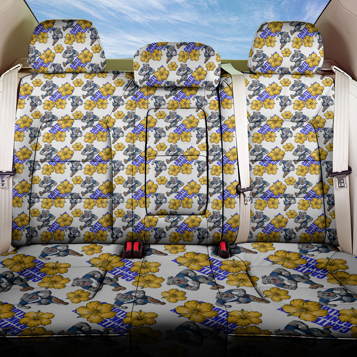 Canterbury-Bankstown Bulldogs Back Car Seat Cover Tropical Hibiscus Floral Seamless Rugby Mascot