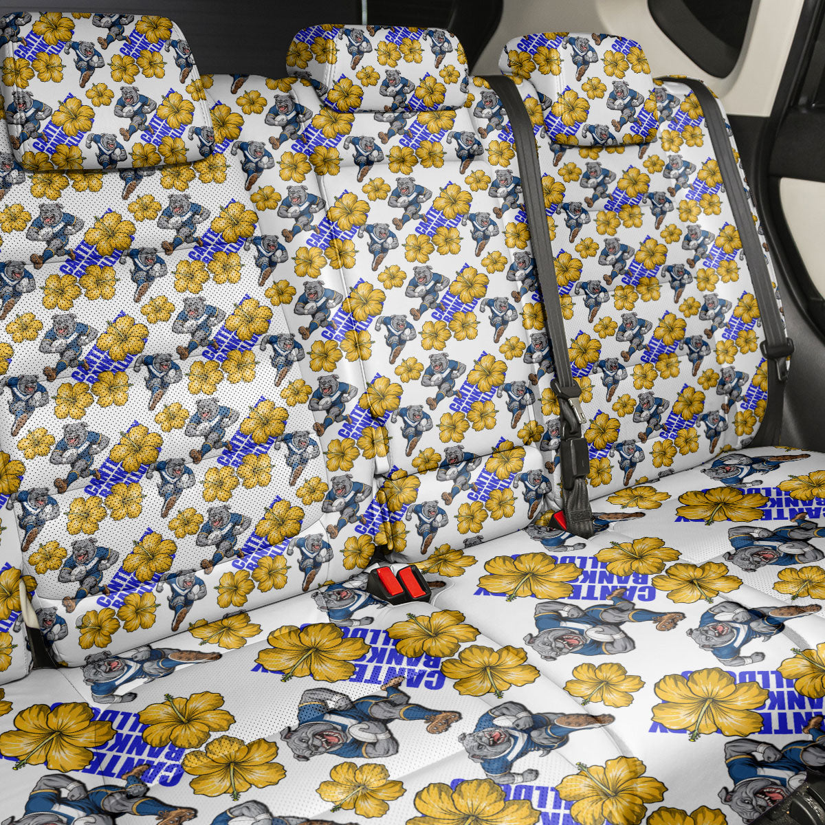 Canterbury-Bankstown Bulldogs Back Car Seat Cover Tropical Hibiscus Floral Seamless Rugby Mascot