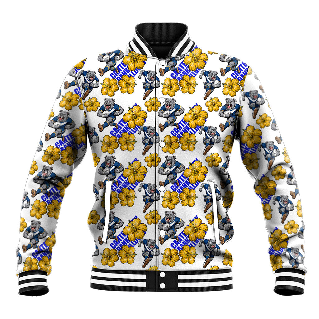 Canterbury-Bankstown Bulldogs Baseball Jacket Tropical Hibiscus Floral Seamless Rugby Mascot
