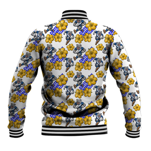 Canterbury-Bankstown Bulldogs Baseball Jacket Tropical Hibiscus Floral Seamless Rugby Mascot