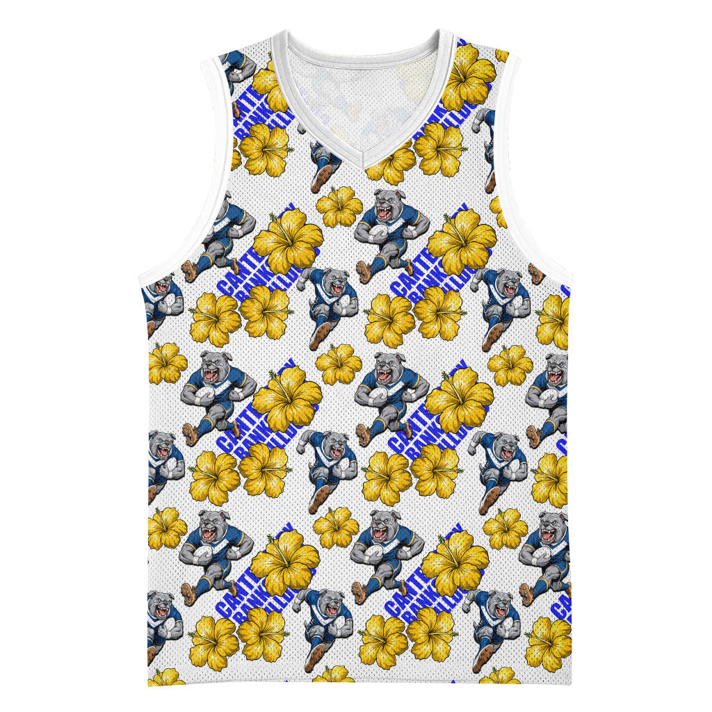 Canterbury-Bankstown Bulldogs Basketball Jersey Tropical Hibiscus Floral Seamless Rugby Mascot