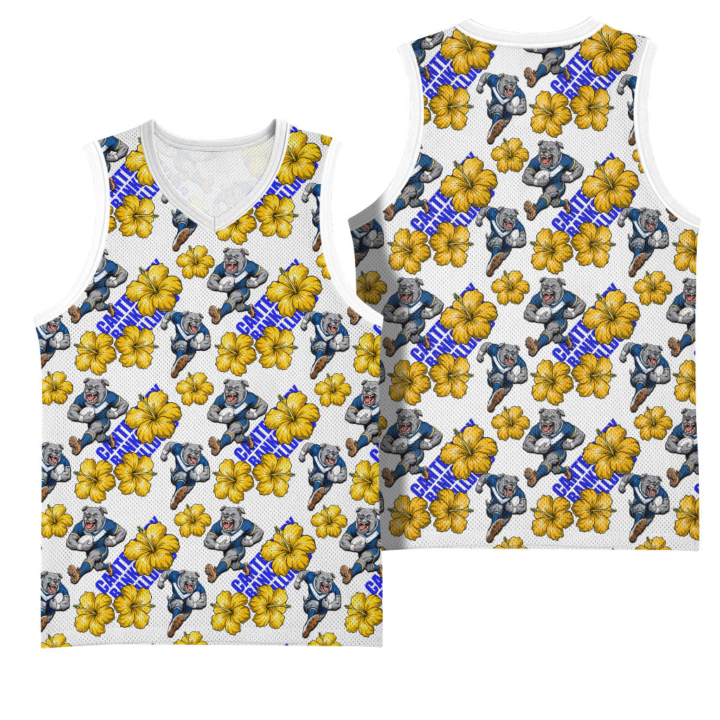 Canterbury-Bankstown Bulldogs Basketball Jersey Tropical Hibiscus Floral Seamless Rugby Mascot