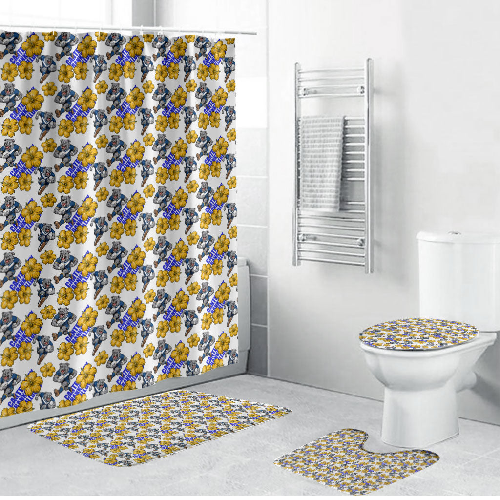 Canterbury-Bankstown Bulldogs Bathroom Set Tropical Hibiscus Floral Seamless Rugby Mascot