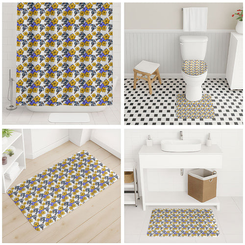 Canterbury-Bankstown Bulldogs Bathroom Set Tropical Hibiscus Floral Seamless Rugby Mascot