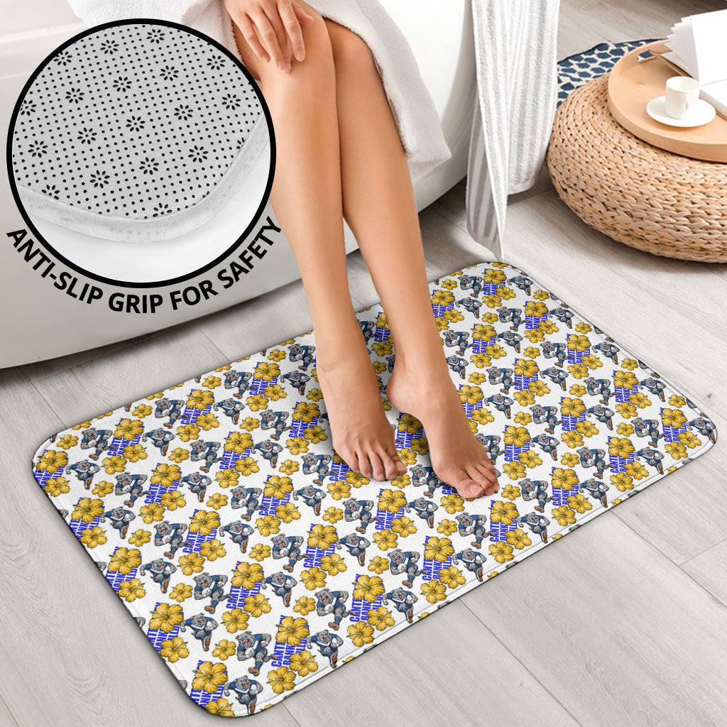Canterbury-Bankstown Bulldogs Bathroom Set Tropical Hibiscus Floral Seamless Rugby Mascot