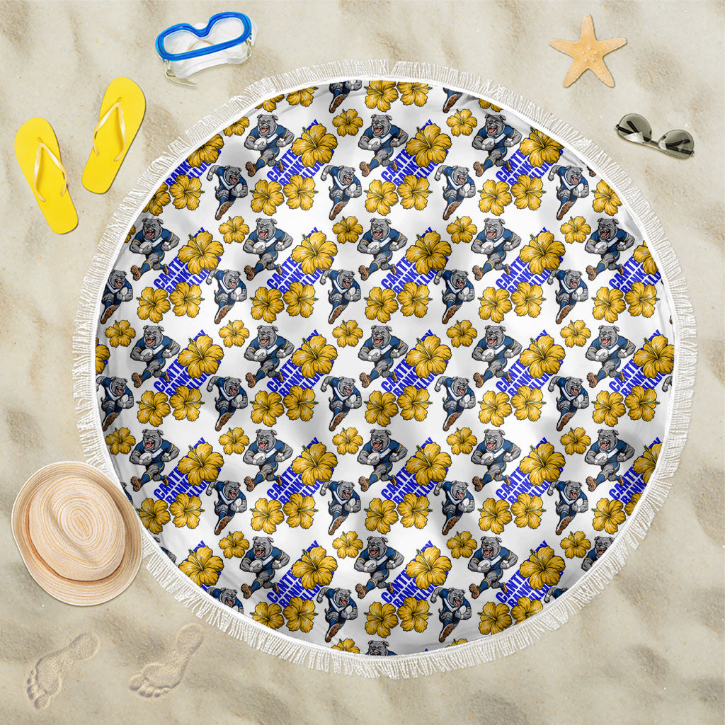 Canterbury-Bankstown Bulldogs Beach Blanket Tropical Hibiscus Floral Seamless Rugby Mascot