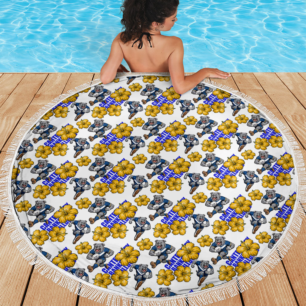 Canterbury-Bankstown Bulldogs Beach Blanket Tropical Hibiscus Floral Seamless Rugby Mascot