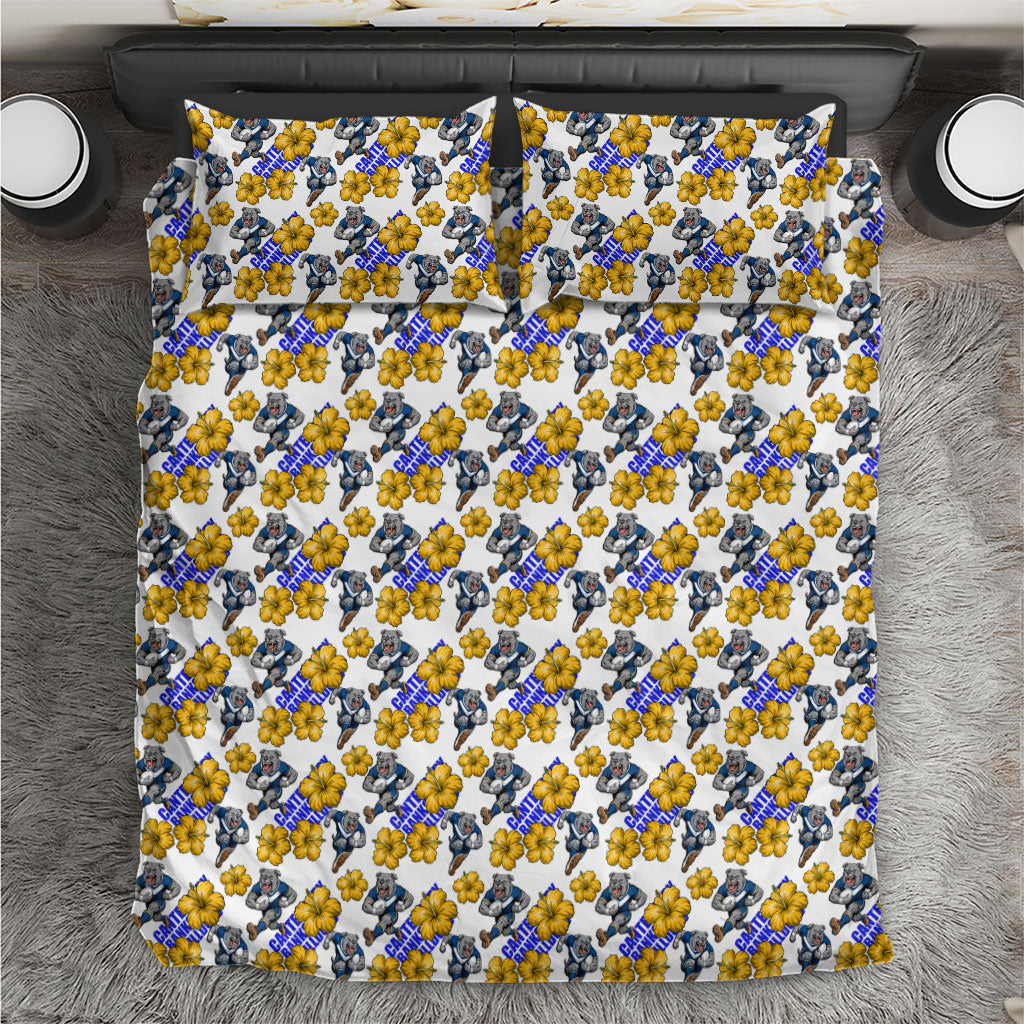 Canterbury-Bankstown Bulldogs Bedding Set Tropical Hibiscus Floral Seamless Rugby Mascot