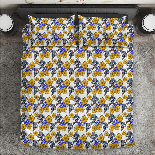 Canterbury-Bankstown Bulldogs Bedding Set Tropical Hibiscus Floral Seamless Rugby Mascot