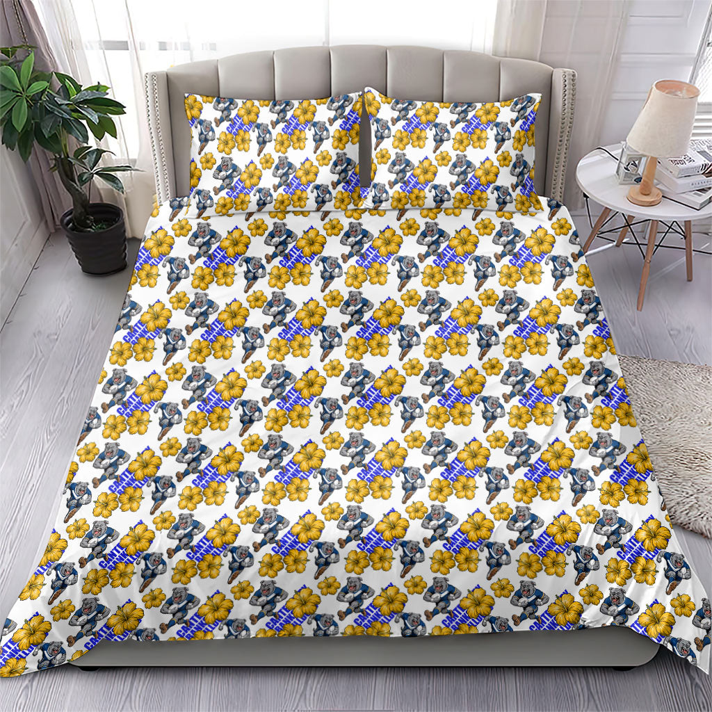 Canterbury-Bankstown Bulldogs Bedding Set Tropical Hibiscus Floral Seamless Rugby Mascot