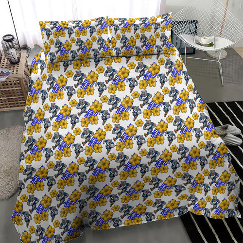 Canterbury-Bankstown Bulldogs Bedding Set Tropical Hibiscus Floral Seamless Rugby Mascot