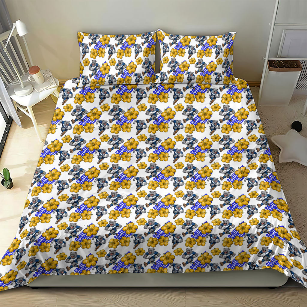 Canterbury-Bankstown Bulldogs Bedding Set Tropical Hibiscus Floral Seamless Rugby Mascot