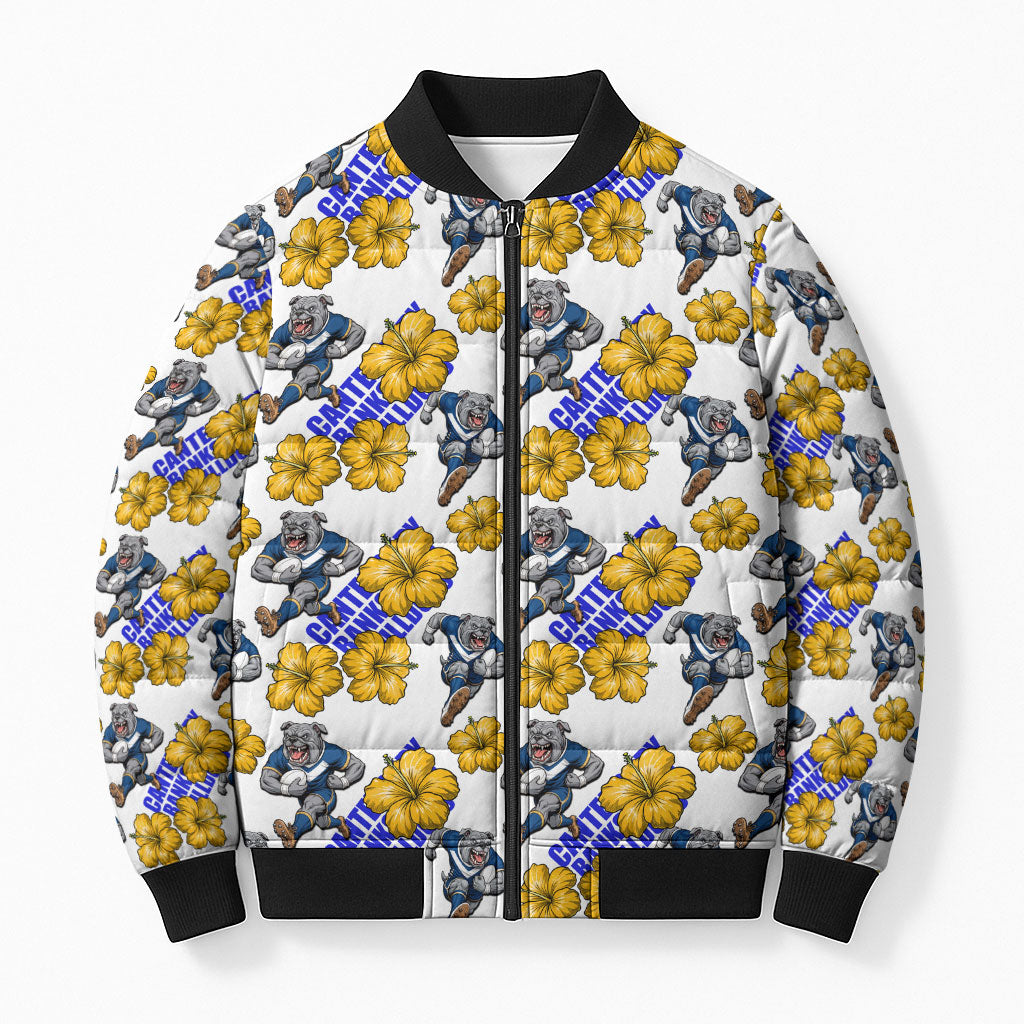 Canterbury-Bankstown Bulldogs Bomber Puffer Jacket Tropical Hibiscus Floral Seamless Rugby Mascot