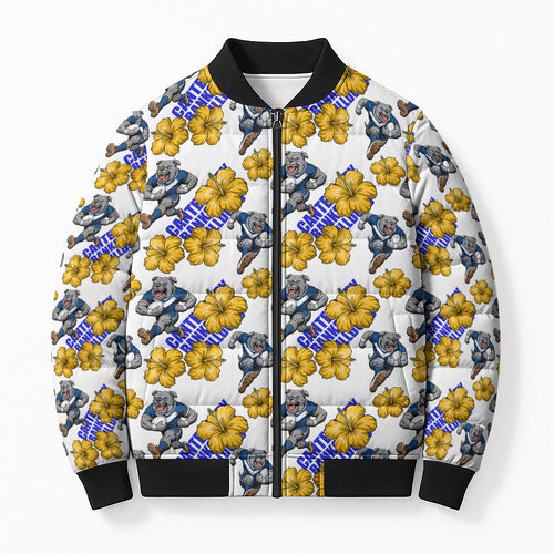 Canterbury-Bankstown Bulldogs Bomber Puffer Jacket Tropical Hibiscus Floral Seamless Rugby Mascot