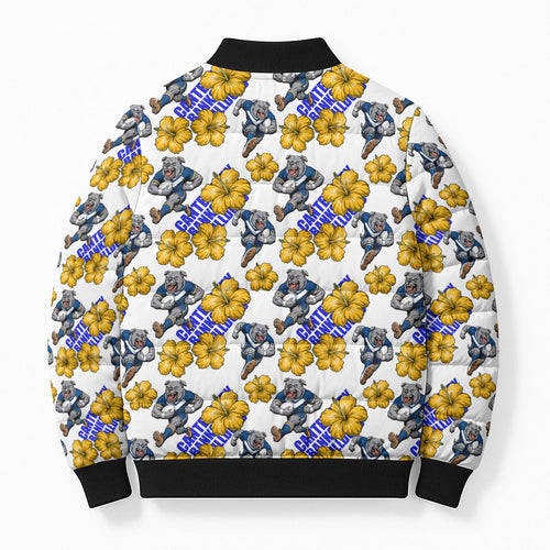 Canterbury-Bankstown Bulldogs Bomber Puffer Jacket Tropical Hibiscus Floral Seamless Rugby Mascot