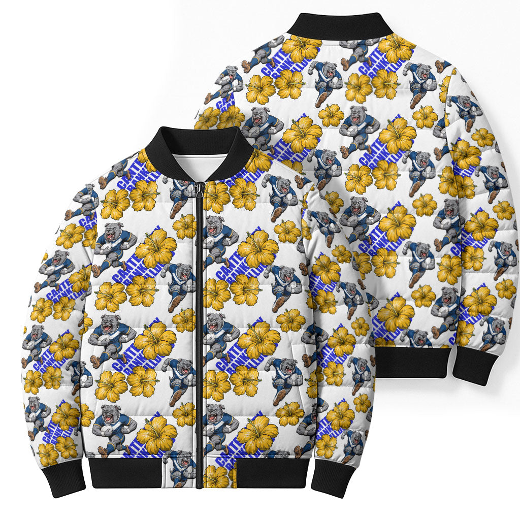 Canterbury-Bankstown Bulldogs Bomber Puffer Jacket Tropical Hibiscus Floral Seamless Rugby Mascot