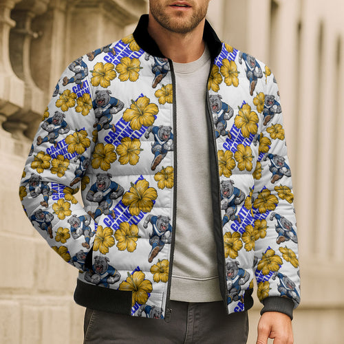 Canterbury-Bankstown Bulldogs Bomber Puffer Jacket Tropical Hibiscus Floral Seamless Rugby Mascot