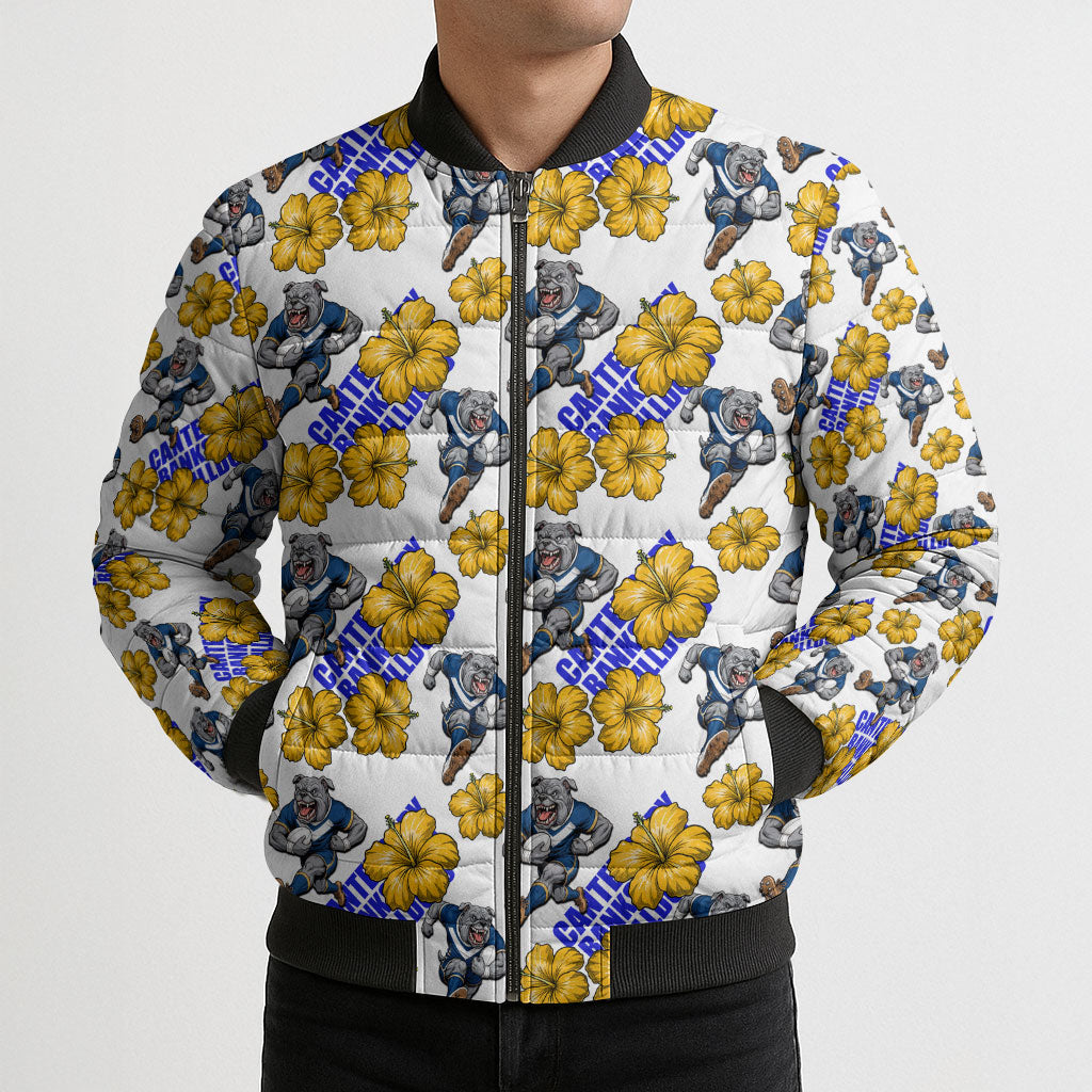 Canterbury-Bankstown Bulldogs Bomber Puffer Jacket Tropical Hibiscus Floral Seamless Rugby Mascot