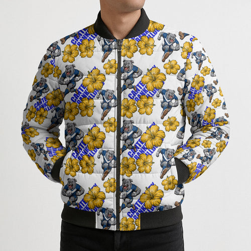 Canterbury-Bankstown Bulldogs Bomber Puffer Jacket Tropical Hibiscus Floral Seamless Rugby Mascot