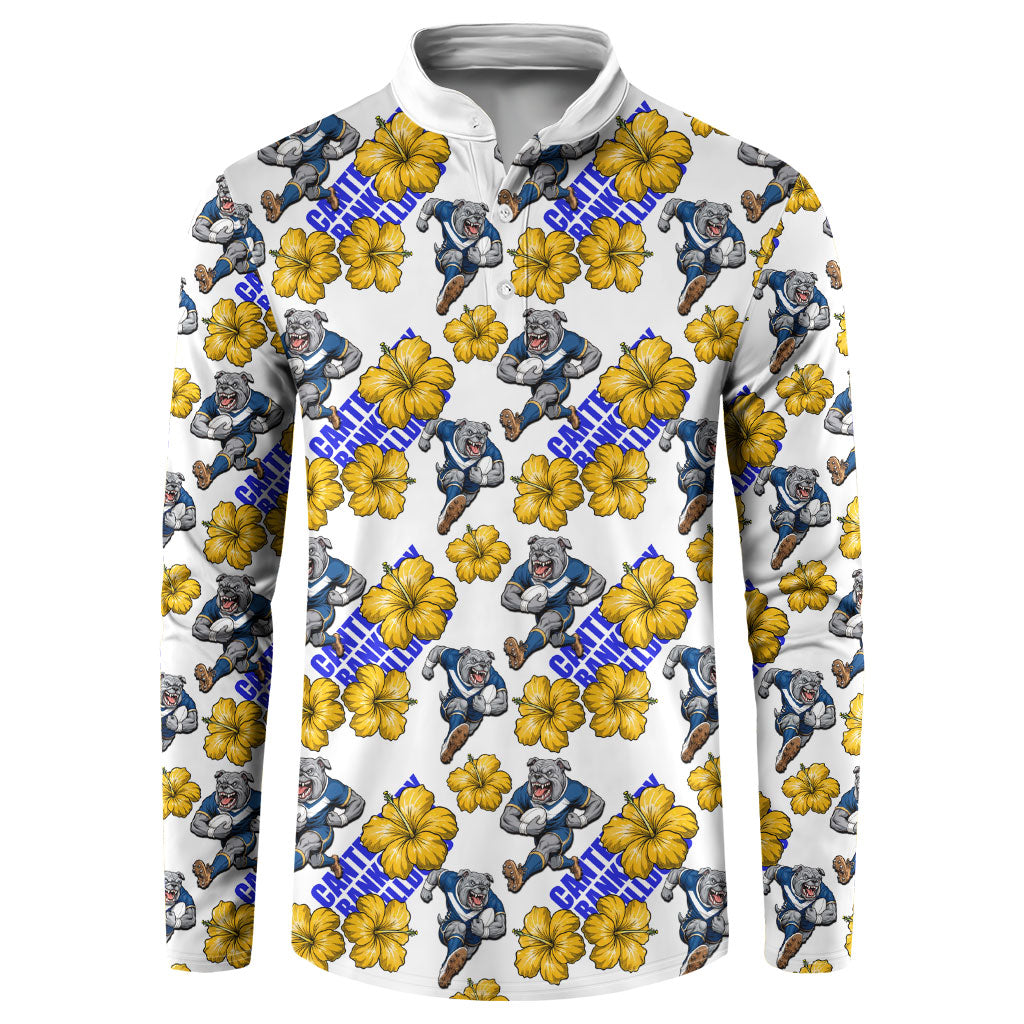 Canterbury-Bankstown Bulldogs Button Sweatshirt Tropical Hibiscus Floral Seamless Rugby Mascot
