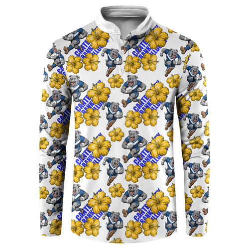 Canterbury-Bankstown Bulldogs Button Sweatshirt Tropical Hibiscus Floral Seamless Rugby Mascot