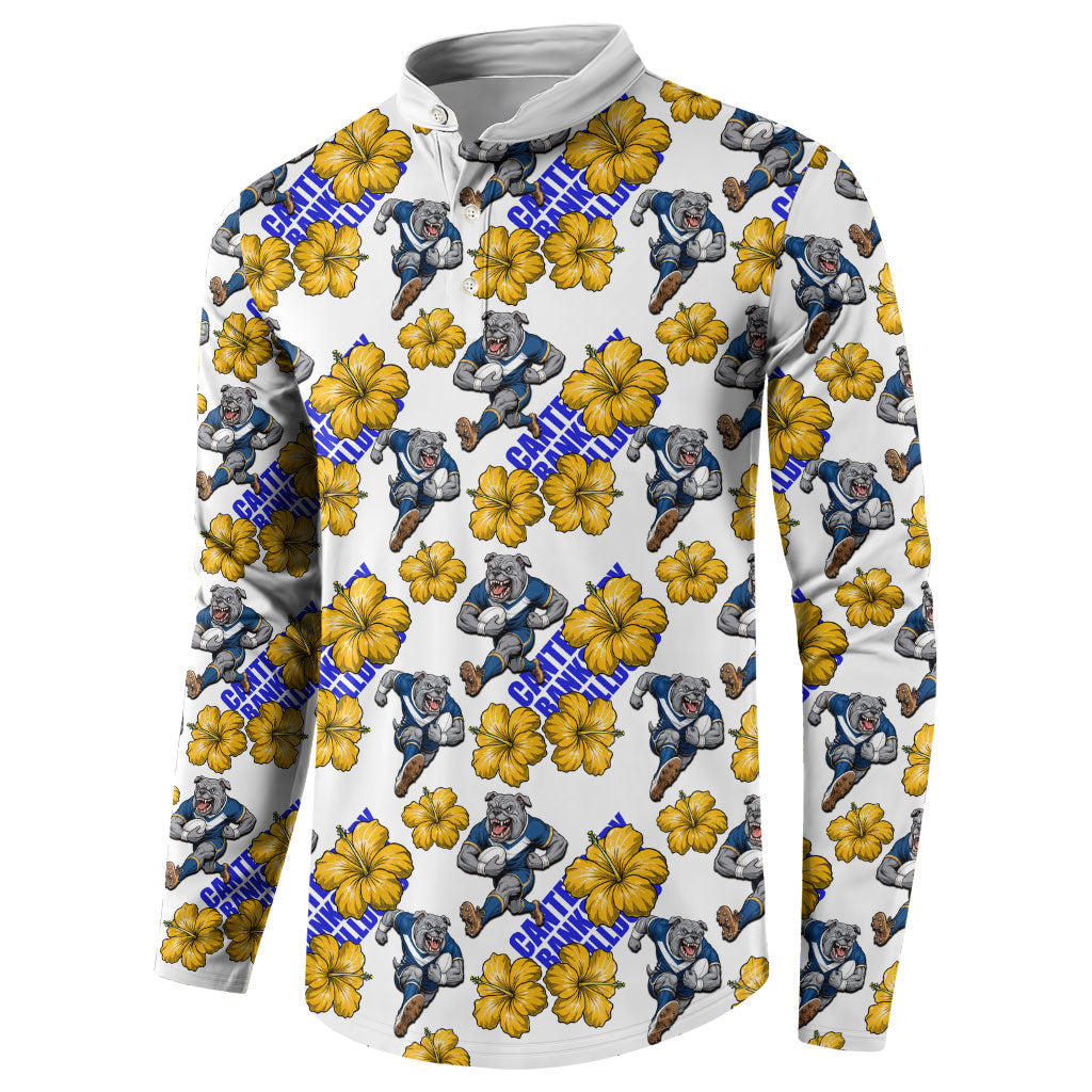 Canterbury-Bankstown Bulldogs Button Sweatshirt Tropical Hibiscus Floral Seamless Rugby Mascot