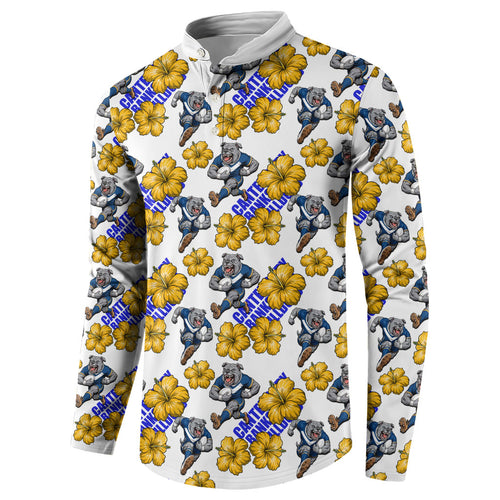 Canterbury-Bankstown Bulldogs Button Sweatshirt Tropical Hibiscus Floral Seamless Rugby Mascot