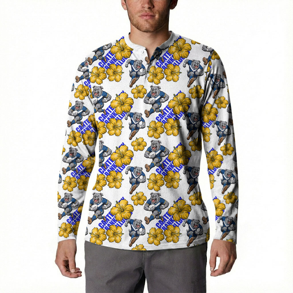 Canterbury-Bankstown Bulldogs Button Sweatshirt Tropical Hibiscus Floral Seamless Rugby Mascot