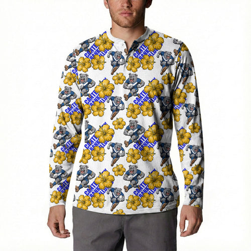Canterbury-Bankstown Bulldogs Button Sweatshirt Tropical Hibiscus Floral Seamless Rugby Mascot