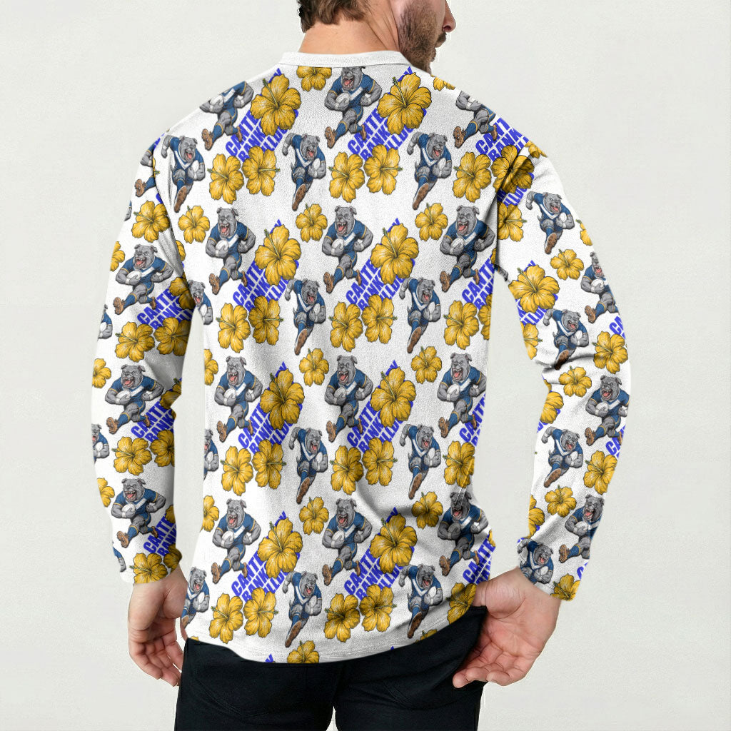Canterbury-Bankstown Bulldogs Button Sweatshirt Tropical Hibiscus Floral Seamless Rugby Mascot