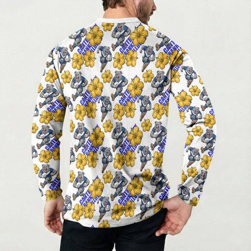 Canterbury-Bankstown Bulldogs Button Sweatshirt Tropical Hibiscus Floral Seamless Rugby Mascot